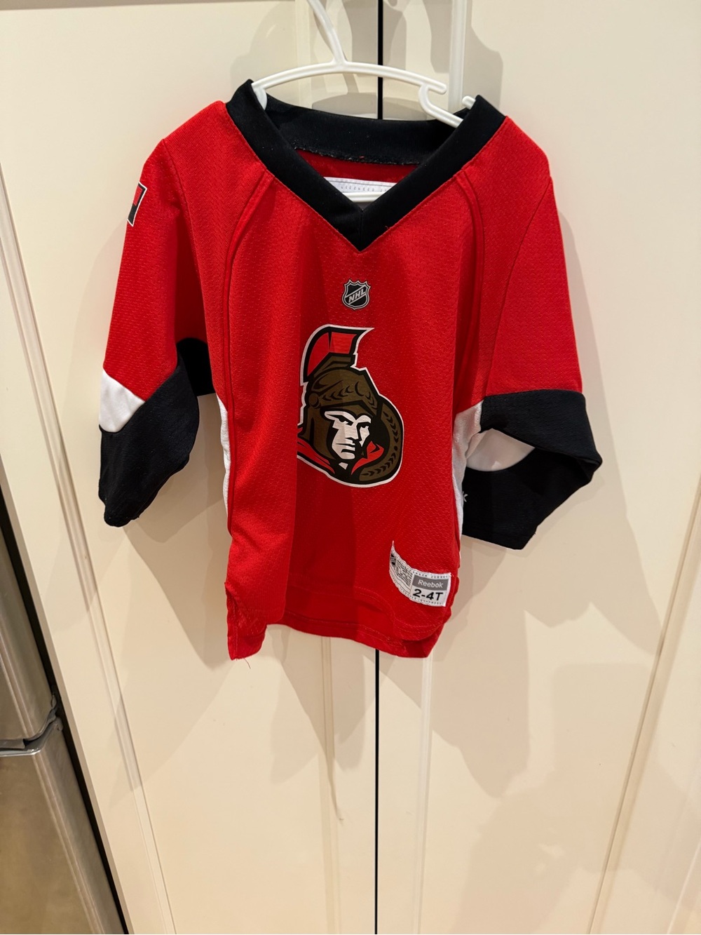 Reebok 2-4t Kids' Red Ottawa Senators Hockey Jersey with Black & White Accents